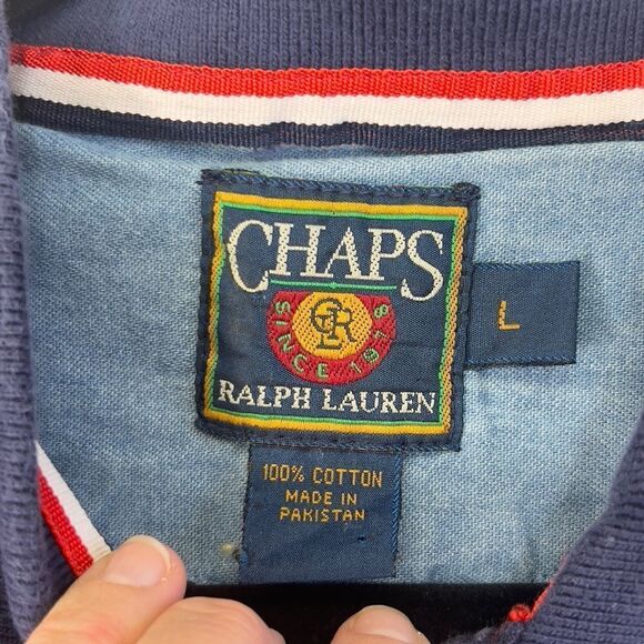 Vtg 1990s Chaps Ralph Lauren Multicolor Polo Shirt Size L - Picture 2 of 13